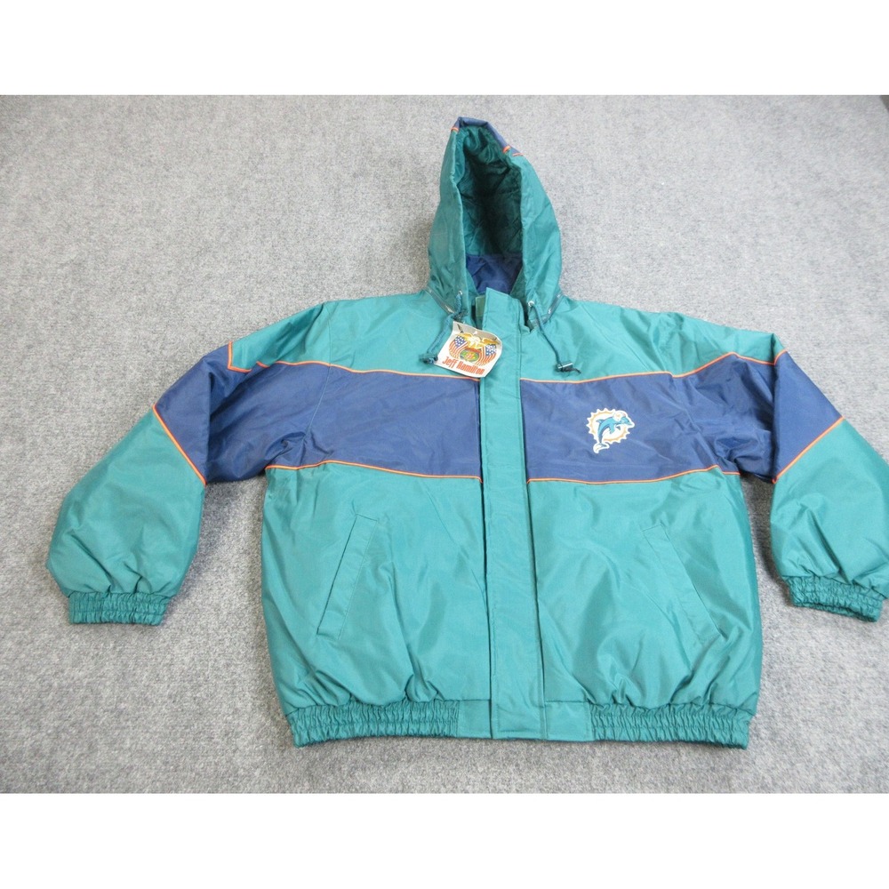 Vintage Miami‎ Dolphins Jeff Hamilton Jacket Mens 2XL Teal NFL Football Hooded